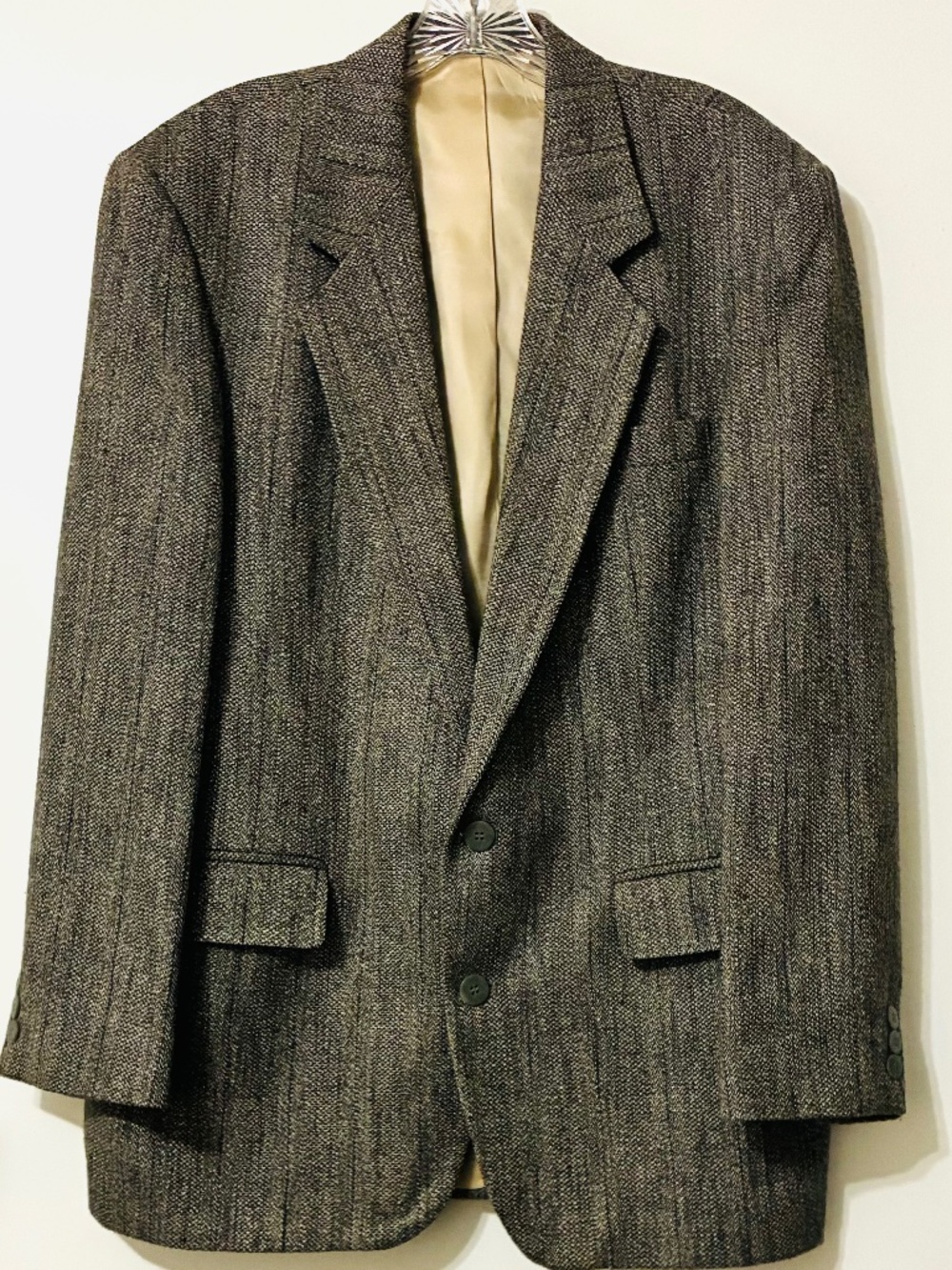 HAGGAR GALLERY MENS WOOL 2 BUTTON SPORT JACKET/BLAZER SZ 42 R GREY/BROWN CHECKED